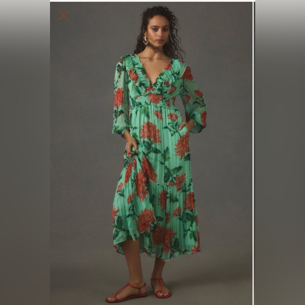 Anthropologie The Odetta Ruffled V Neck Dress⚜️